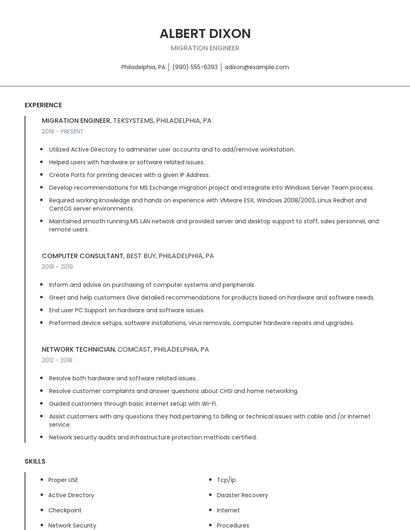 Migration Engineer Resume
