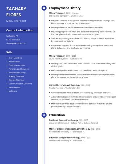 Milieu Therapist Resume