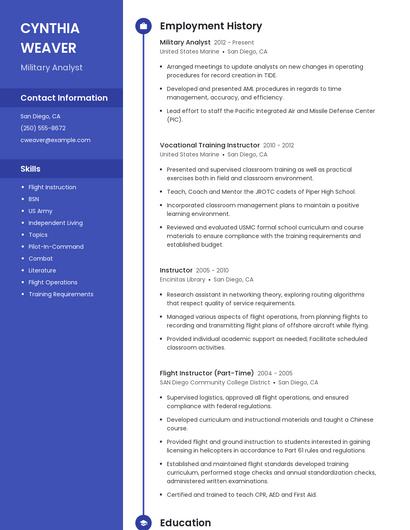 Military Analyst Resume