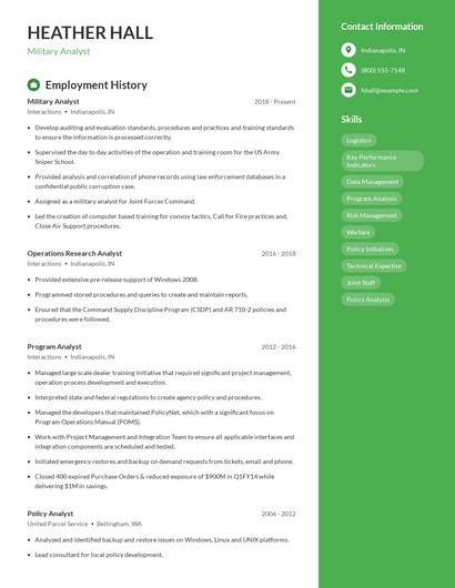 Military Analyst Resume