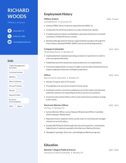 Military Analyst Resume
