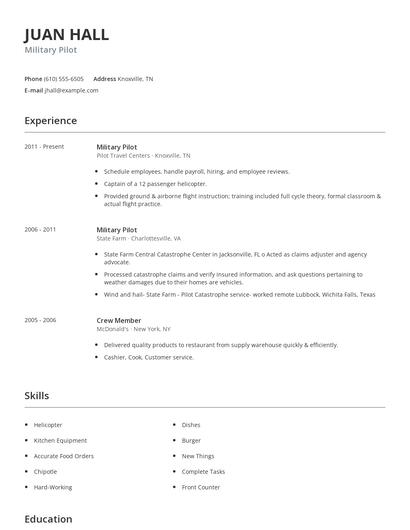 Military Pilot Resume