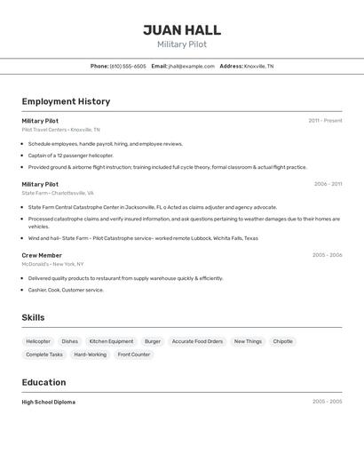 Military Pilot Resume