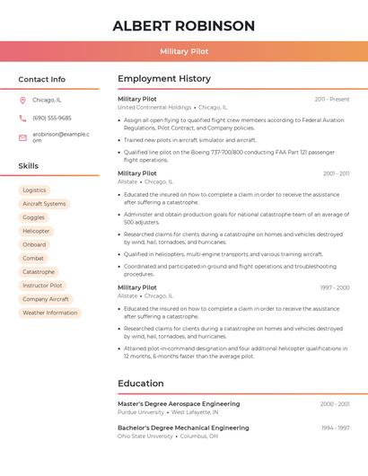 Military Pilot Resume