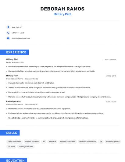 Military Pilot Resume