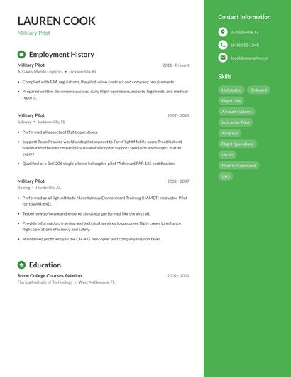 Military Pilot Resume