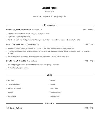 Military Pilot Resume