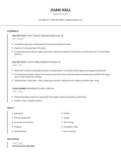 Military Pilot Resume