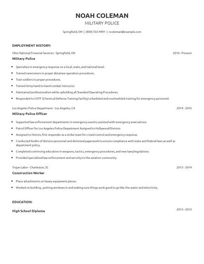 Military Police Resume