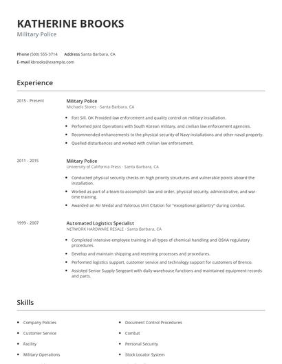 Military Police Resume