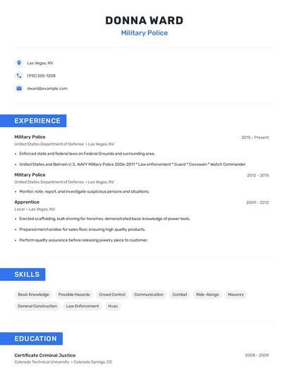 Military Police Resume