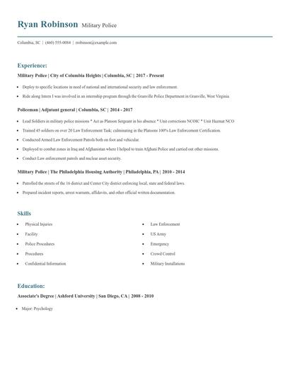 Military Police Resume