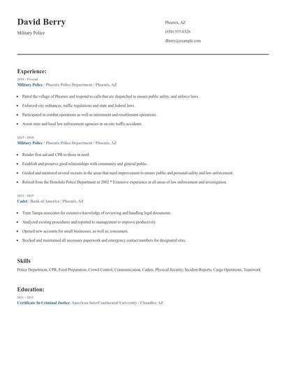 Military Police Resume