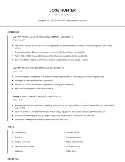 Military Police Resume