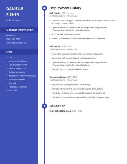 Milk Hauler Resume