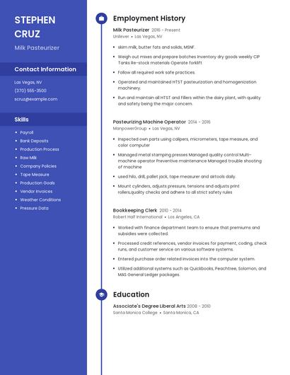 Milk Pasteurizer Resume