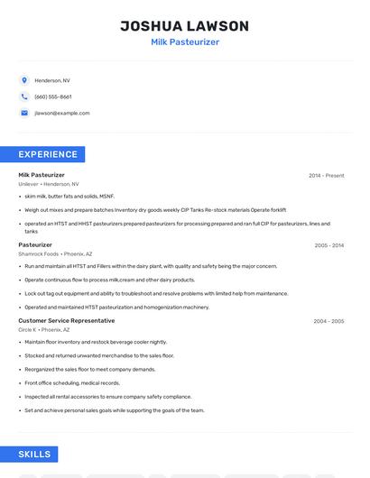 Milk Pasteurizer Resume