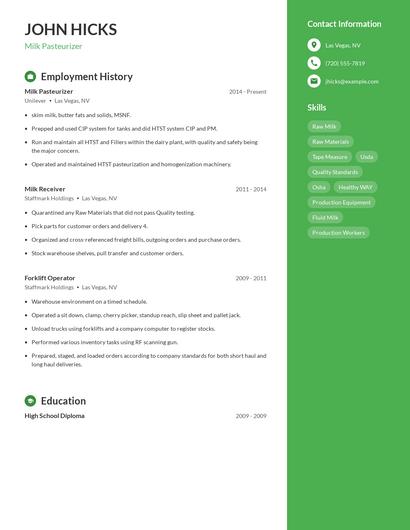 Milk Pasteurizer Resume