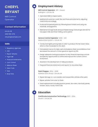 Mill Control Operator Resume