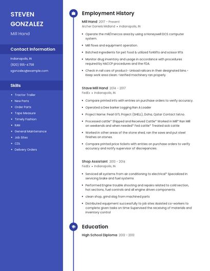Mill Hand Resume