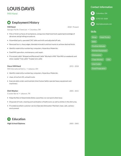 Mill Hand Resume