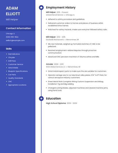 Mill Helper Resume