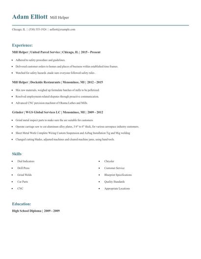 Mill Helper Resume
