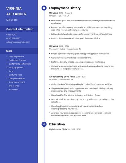 Mill Work Resume