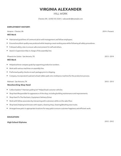 Mill Work Resume