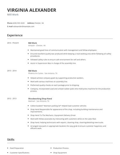 Mill Work Resume