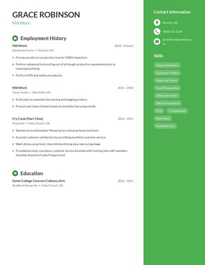 Mill Work Resume