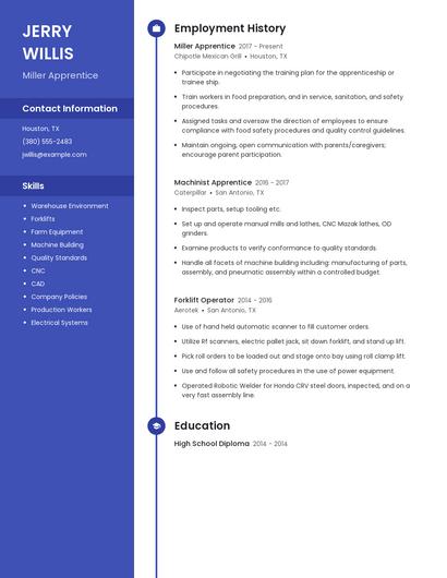 Miller Apprentice Resume