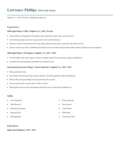 Millwright Helper Resume