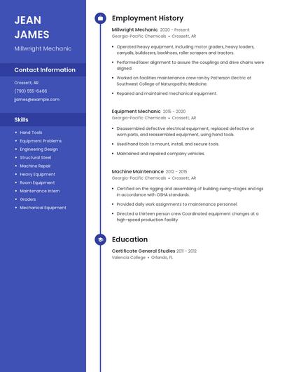 Millwright Mechanic Resume
