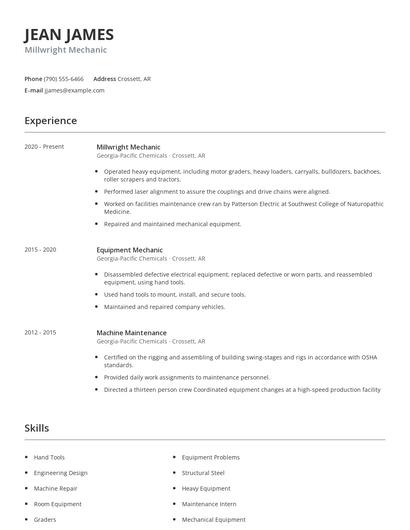 Millwright Mechanic Resume