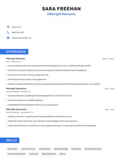 Millwright Mechanic Resume