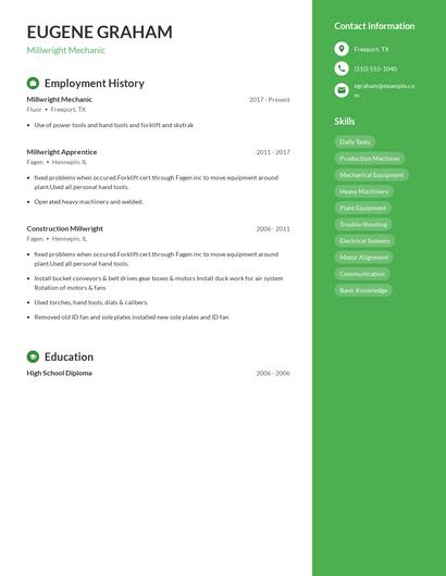 Millwright Mechanic Resume