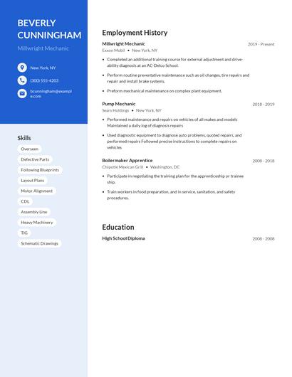 Millwright Mechanic Resume