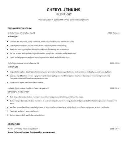 Millwright Resume