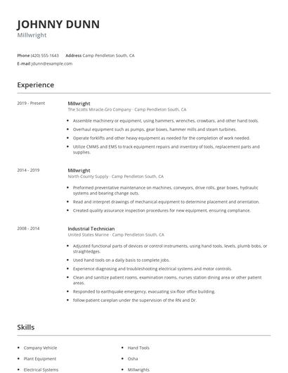 Millwright Resume