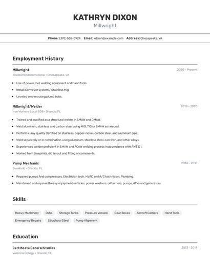 Millwright Resume