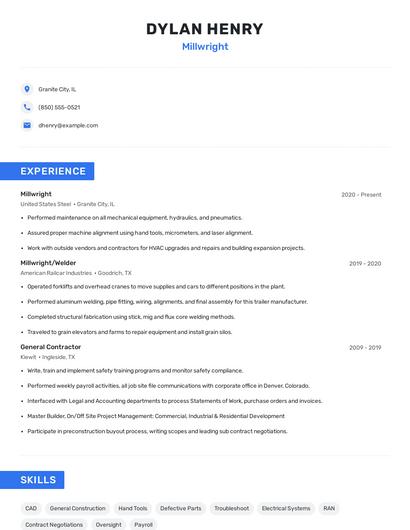 Millwright Resume