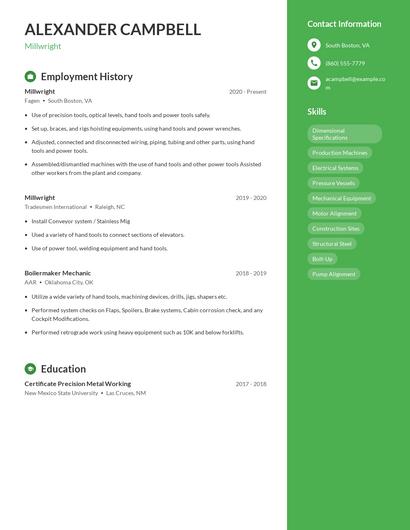 Millwright Resume