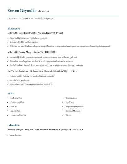 Millwright Resume
