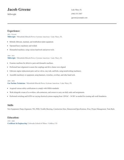 Millwright Resume