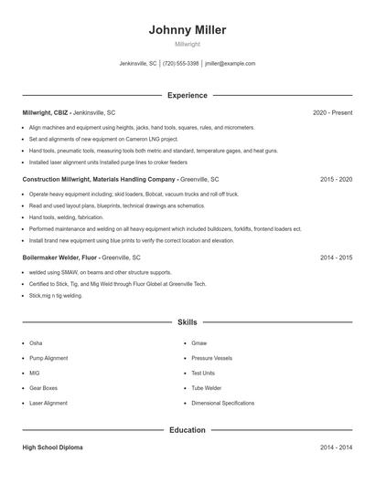 Millwright Resume