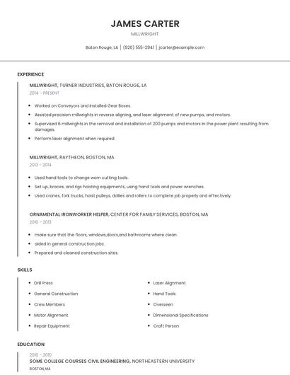 Millwright Resume
