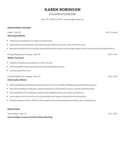 Millwright/Welder Resume