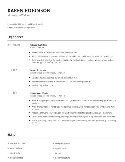 Millwright/Welder Resume