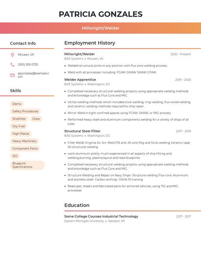 Millwright/Welder Resume